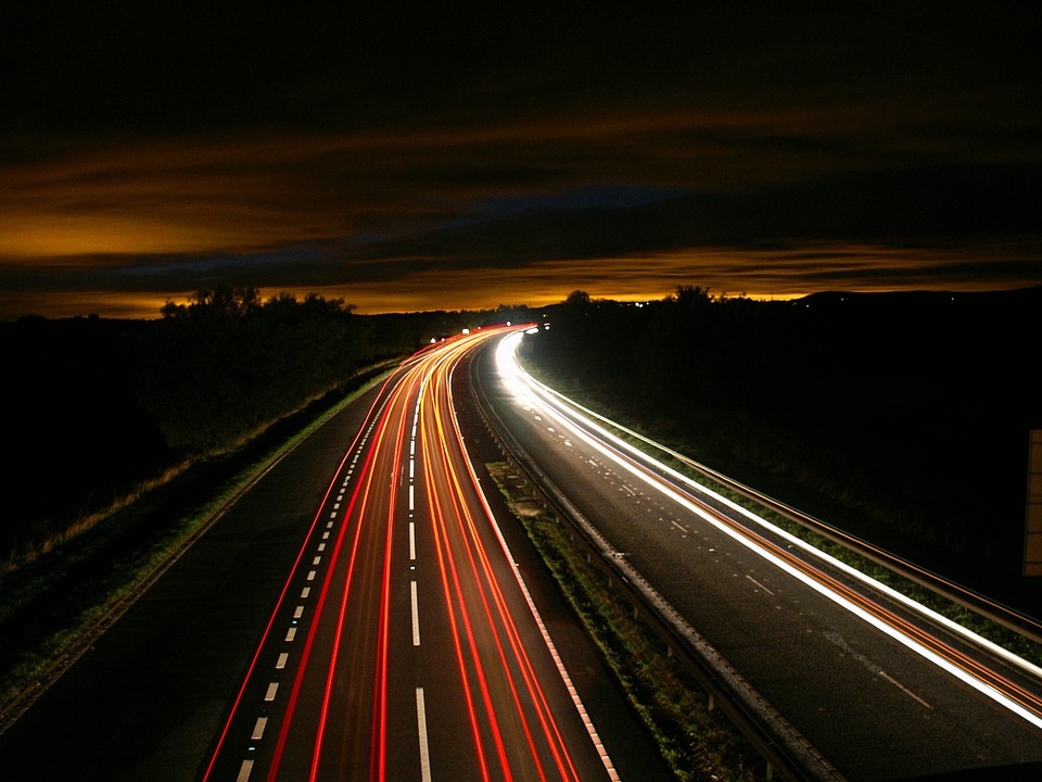 Long Exposure Night Highway Motion Traffic Light